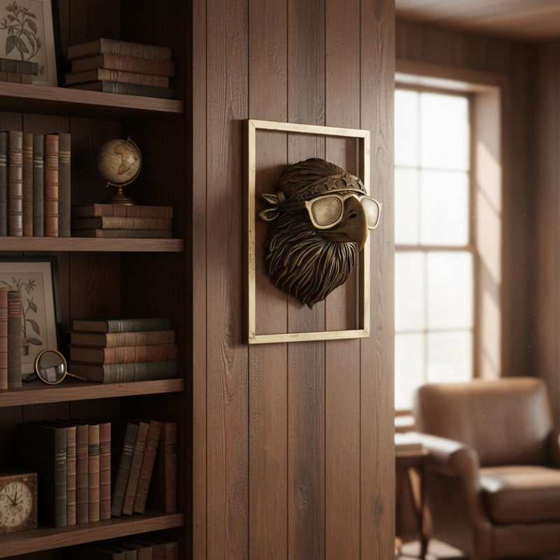 Newinhome Animal Heads Wall Decor (Includes Metal Frame) Resin Animals Sculptures Head Wall Hanging Decoration Gold vintage Wall Sculpture for Living Room Bedroom Office(Eagle) - Image 5