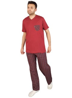 Jet Men Summer Pajama Set Half Sleeve & Carreaux Bottom -Burgundy  - Image 4