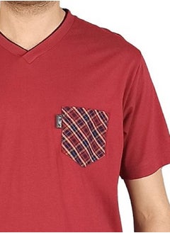 Jet Men Summer Pajama Set Half Sleeve & Carreaux Bottom -Burgundy  - Image 3