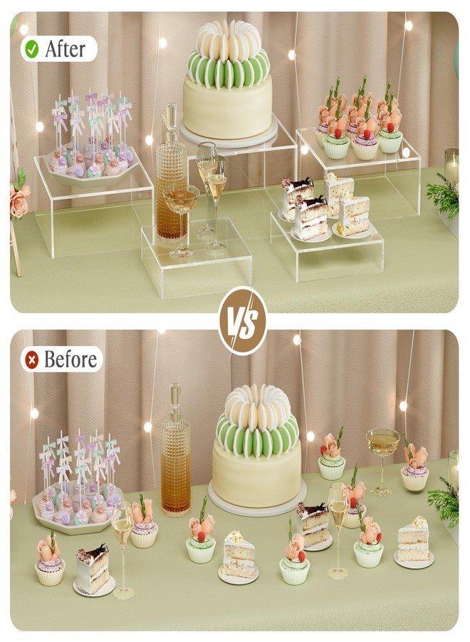 ماكسجير مجموعة ماكس جير من 3 قطع من حوامل بوفيه أكريليك، حامل عرض طعام لطاولة البوفيه، صناديق مكعبات حلويات بقواعد مجوفة لعرض طعام الحفلات، خدمات تقديم الطعام، 6 × 7 × 8 بوصة، شفاف - Image 5