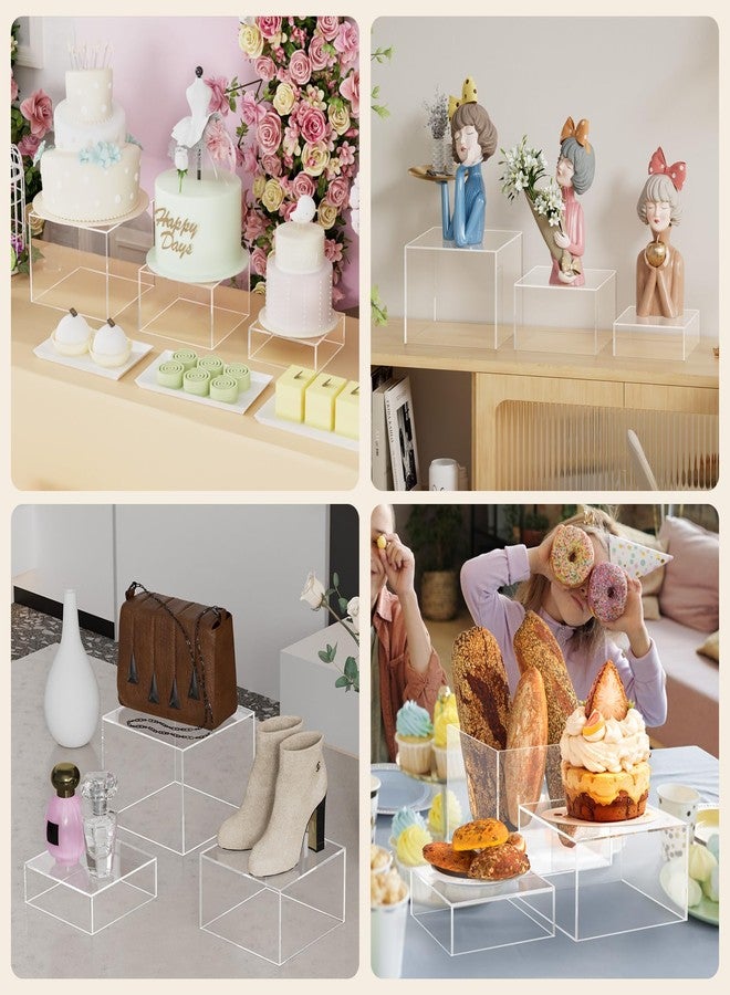 ماكسجير مجموعة ماكس جير من 3 قطع من حوامل بوفيه أكريليك، حامل عرض طعام لطاولة البوفيه، صناديق مكعبات حلويات بقواعد مجوفة لعرض طعام الحفلات، خدمات تقديم الطعام، 6 × 7 × 8 بوصة، شفاف - Image 3