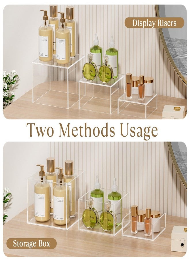 ماكسجير مجموعة ماكس جير من 3 قطع من حوامل بوفيه أكريليك، حامل عرض طعام لطاولة البوفيه، صناديق مكعبات حلويات بقواعد مجوفة لعرض طعام الحفلات، خدمات تقديم الطعام، 6 × 7 × 8 بوصة، شفاف - Image 4