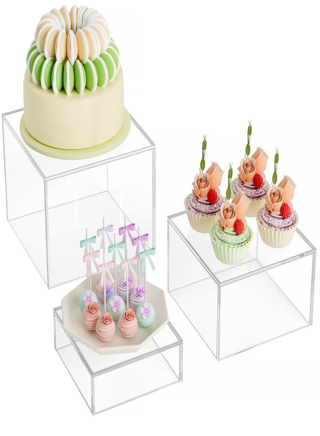 ماكسجير مجموعة ماكس جير من 3 قطع من حوامل بوفيه أكريليك، حامل عرض طعام لطاولة البوفيه، صناديق مكعبات حلويات بقواعد مجوفة لعرض طعام الحفلات، خدمات تقديم الطعام، 6 × 7 × 8 بوصة، شفاف - Image 1