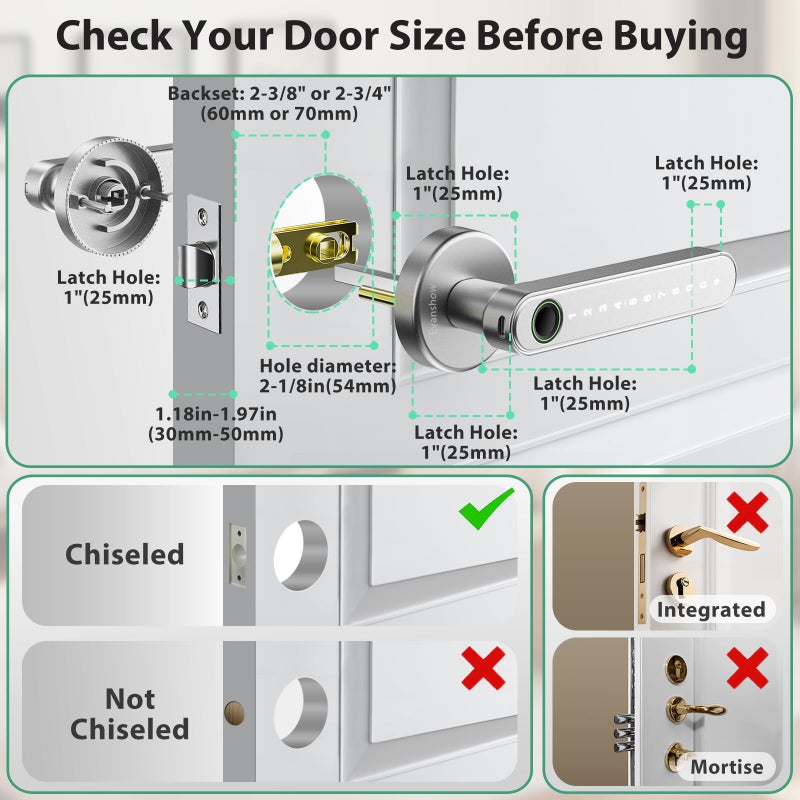 Evanshow Smart Door Lock with Knob, Keyless Entry Door Locks with Handle, Fingerprint Door Knob for Bedroom/Front Door/Apartment,Generate Passcode Remotely Silver - Image 3