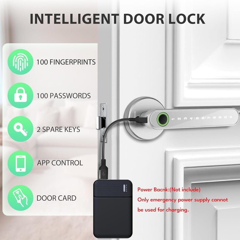 Evanshow Smart Door Lock with Knob, Keyless Entry Door Locks with Handle, Fingerprint Door Knob for Bedroom/Front Door/Apartment,Generate Passcode Remotely Silver - Image 4