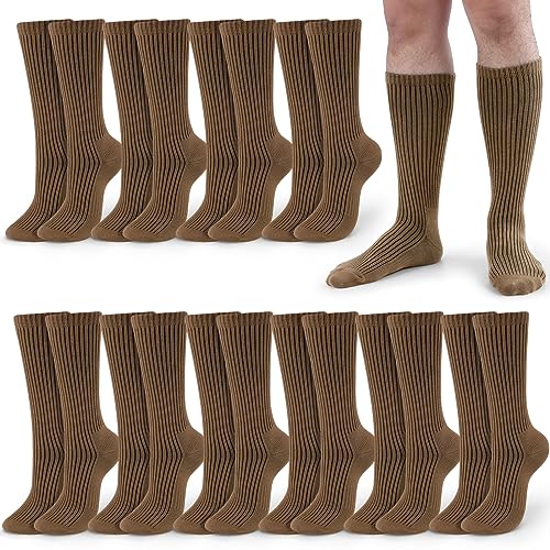 Hercicy 10 Pairs Military Socks for Men Us Army Cotton Crew Boot Socks Veterans Day Gifts for Trekking Hiking Hunting(Brown) - Image 1