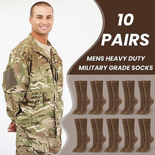 Hercicy 10 Pairs Military Socks for Men Us Army Cotton Crew Boot Socks Veterans Day Gifts for Trekking Hiking Hunting(Brown) - Image 3