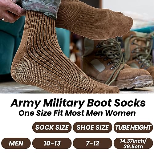 Hercicy 10 Pairs Military Socks for Men Us Army Cotton Crew Boot Socks Veterans Day Gifts for Trekking Hiking Hunting(Brown) - Image 2