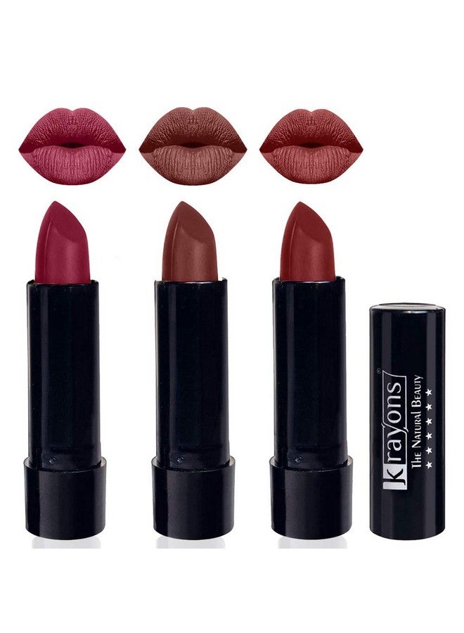 كرايونز أحمر شفاه كيوت بوب غير لامع، مقاوم للماء، يدوم طويلاً، وردي صادم، لون قرميدي، كستنائي كرزي، 3.5 جم لكل قطعة (عبوة من 3 قطع) - Image 1