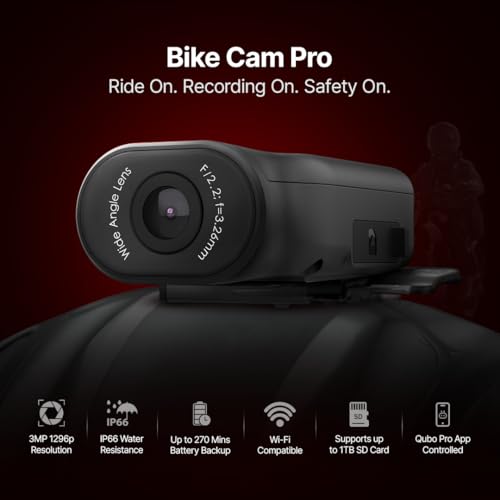 Qubo by Hero Group Smart Bike Cam Pro | 2K Resolution 3MP 1296p | 2000 mAh | 124 Degree Wide Angle | Night Vision | for Motorcycles, Bicycles | Proof on Demand | Record Your Rides | (Bike Cam) - Image 2