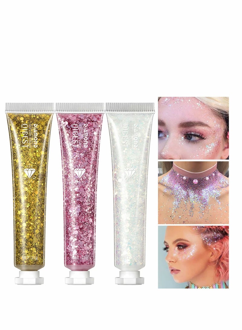 Excefore 6 Pack Body Glitter Gel Face Glitter for Body, Face, Eye, Hair, Nails Glitter Makeup Liquid Long Lasting Sparkling Mermaid Chunky Glitter Gel for Festival Art Party - Image 2