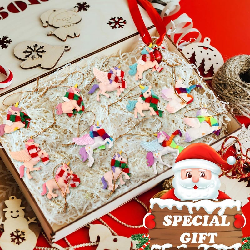 Civaner Civaner 12 Pcs Christmas 3D Unicorn Hanging Ornaments Pink Purple Christmas Tree Decor Pastel Unicorn Xmas Tree Ornament Gift for Keychain Backpack Home Decoration Party Favors - Image 5
