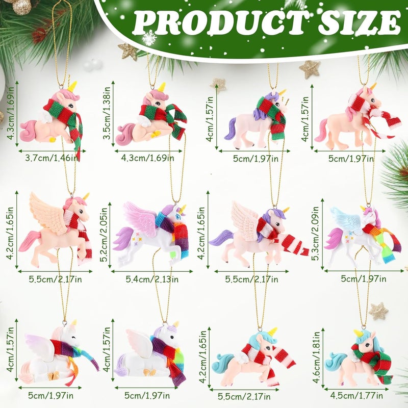 Civaner Civaner 12 Pcs Christmas 3D Unicorn Hanging Ornaments Pink Purple Christmas Tree Decor Pastel Unicorn Xmas Tree Ornament Gift for Keychain Backpack Home Decoration Party Favors - Image 2