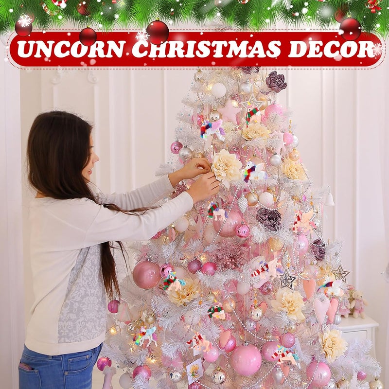 Civaner Civaner 12 Pcs Christmas 3D Unicorn Hanging Ornaments Pink Purple Christmas Tree Decor Pastel Unicorn Xmas Tree Ornament Gift for Keychain Backpack Home Decoration Party Favors - Image 4