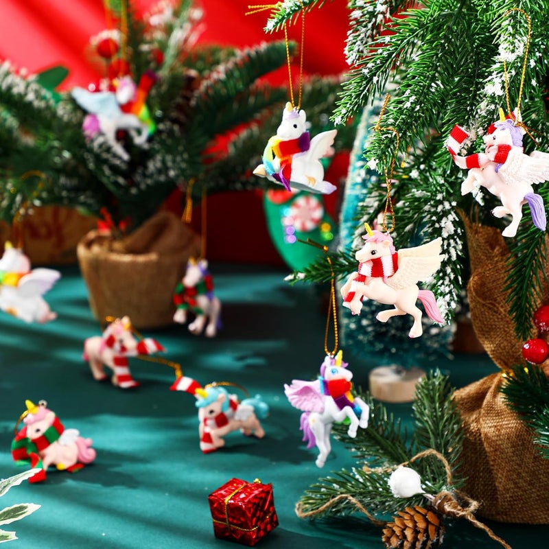 Civaner Civaner 12 Pcs Christmas 3D Unicorn Hanging Ornaments Pink Purple Christmas Tree Decor Pastel Unicorn Xmas Tree Ornament Gift for Keychain Backpack Home Decoration Party Favors - Image 3