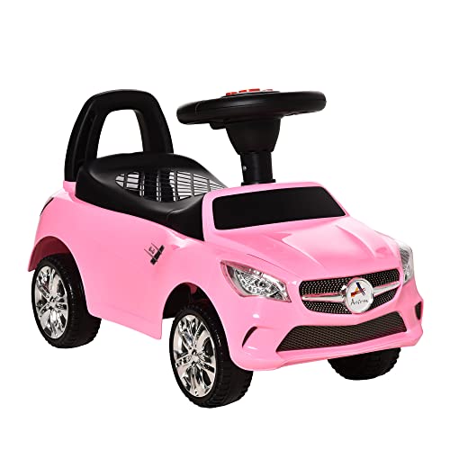 Aosom Kids Ride On Push Car FoottoFloor Walking Sliding Toy Car for Toddler with Working Horn Music Headlights and Storage Pink - Image 1