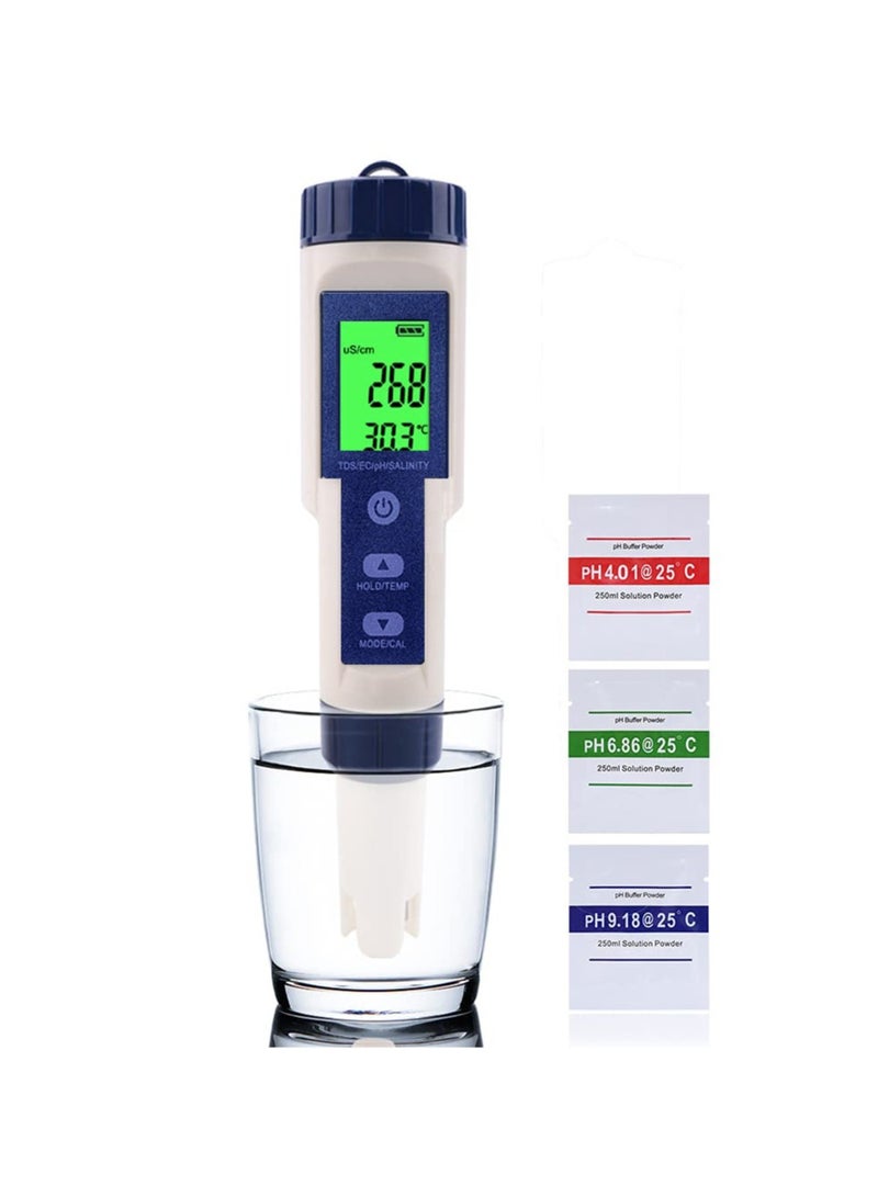5 in 1 Electronic Household Meter, pH, TDS, EC, Salinity and Temperature Tester for Water Quality, with LCD Display, for Drinking Water, Aquarium, Swimming Pool - Image 2