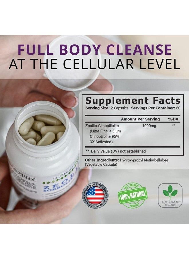 TODICAMP - Zeolite Detox Zeolite Capsules Sorbolit Ultra Fine 12 µm Zeolite Clinoptilolite Powder 95% 3X Activated 120 Capsules Zeolite Powder Supplement 2 Months Supply - Image 1
