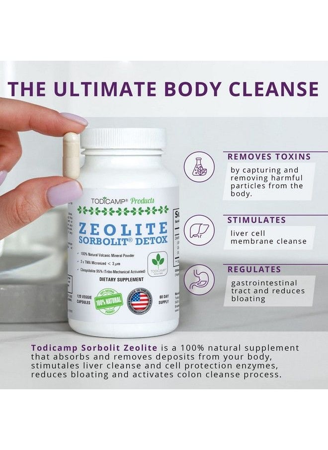 TODICAMP - Zeolite Detox Zeolite Capsules Sorbolit Ultra Fine 12 µm Zeolite Clinoptilolite Powder 95% 3X Activated 120 Capsules Zeolite Powder Supplement 2 Months Supply - Image 1