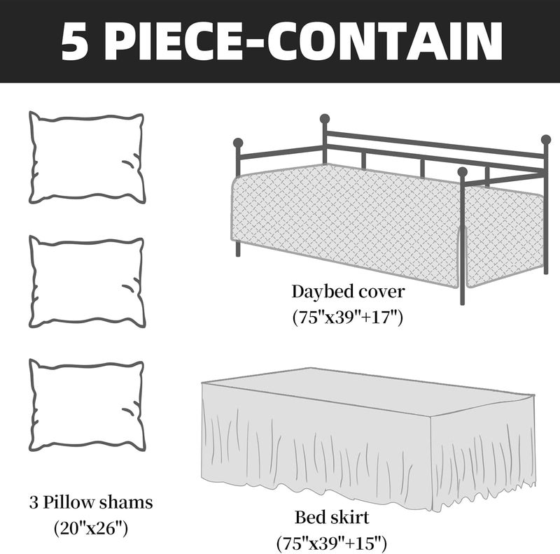 HOMBYS Daybed Cover Sets- Diamond Stitching Daybed Bedding Set, All Season Cozy Bedding with Bedskirt with Shams, Microfiber Filling, 5 Pieces, Sage Green - Image 4