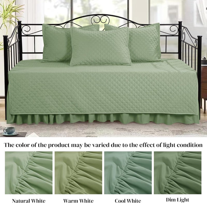 HOMBYS Daybed Cover Sets- Diamond Stitching Daybed Bedding Set, All Season Cozy Bedding with Bedskirt with Shams, Microfiber Filling, 5 Pieces, Sage Green - Image 2