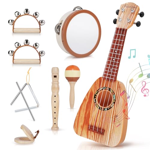 Vanplay Kids Guitar Set Musical Toys for 2 3 Year Old Boy Birthday Gifts Montessori Toys for 2 Year Old Girls Musical Instruments with UkuleleTambourineMaracas for Toddler 24 Band Sets for Kids 35 - Image 1