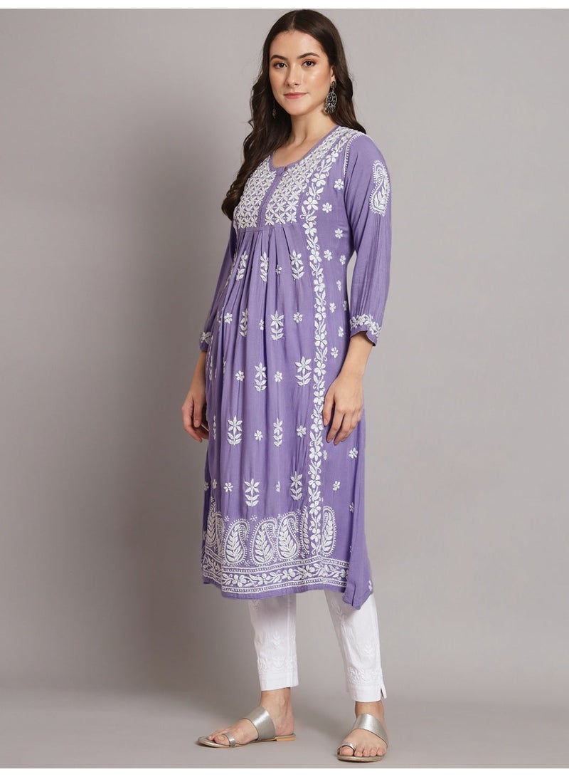 Alaya Women Hand Embroidered Chikankari Cotton Kurta-AL3549 - Image 4