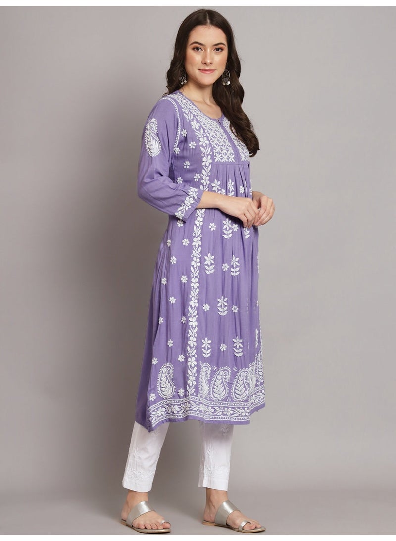 Alaya Women Hand Embroidered Chikankari Cotton Kurta-AL3549 - Image 5
