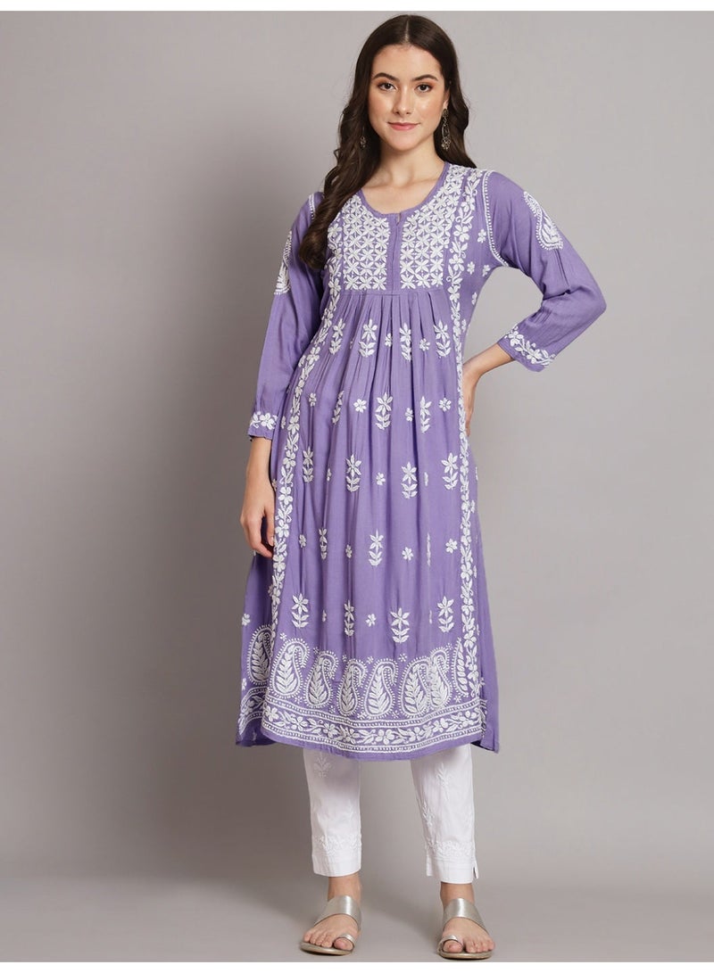 Alaya Women Hand Embroidered Chikankari Cotton Kurta-AL3549 - Image 1