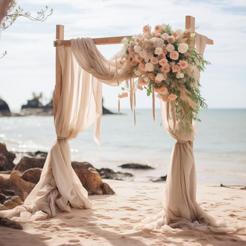 PARTISKY Wedding Arch Draping Fabric, 2 Panels 28" x 19Ft Deep Champagne Wedding Arch Drapes Sheer Backdrop Curtain for Wedding Ceremony Party Ceiling Decor - Image 4