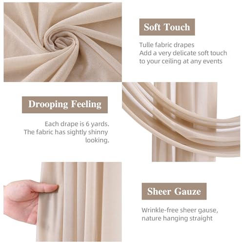 PARTISKY Wedding Arch Draping Fabric, 2 Panels 28" x 19Ft Deep Champagne Wedding Arch Drapes Sheer Backdrop Curtain for Wedding Ceremony Party Ceiling Decor - Image 2