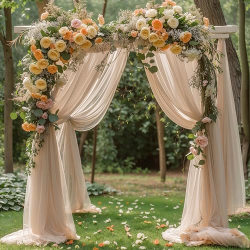 PARTISKY Wedding Arch Draping Fabric, 2 Panels 28" x 19Ft Deep Champagne Wedding Arch Drapes Sheer Backdrop Curtain for Wedding Ceremony Party Ceiling Decor - Image 1