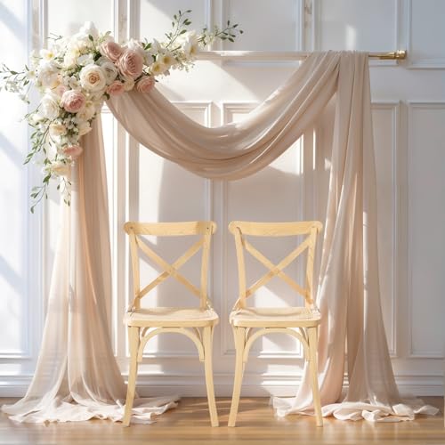 PARTISKY Wedding Arch Draping Fabric, 2 Panels 28" x 19Ft Deep Champagne Wedding Arch Drapes Sheer Backdrop Curtain for Wedding Ceremony Party Ceiling Decor - Image 3
