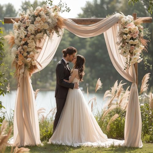 PARTISKY Wedding Arch Draping Fabric, 2 Panels 28" x 19Ft Deep Champagne Wedding Arch Drapes Sheer Backdrop Curtain for Wedding Ceremony Party Ceiling Decor - Image 5