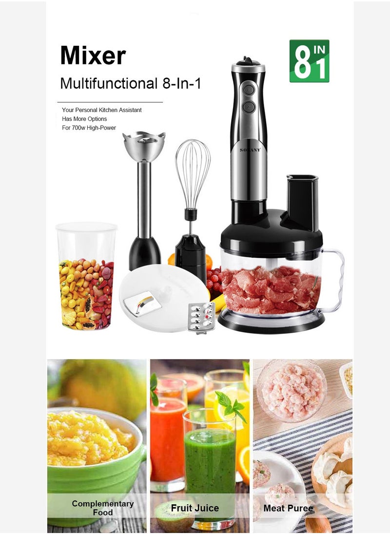 sokany 8-In-1 Multifunctional Food Processor Hand Blender, Chopper, Mixer, 700 Watt, Splash Control SK-5011-8 Black  - Image 2