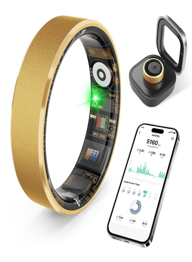prxxhri Smart Health Ring, Featuring Stress and Sleep Monitoring Functions, Compatible with iOS and Android, Waterproof Fitness Tracker for Women & Men, No Subscription Fee. (Gold, 8) - Image 1