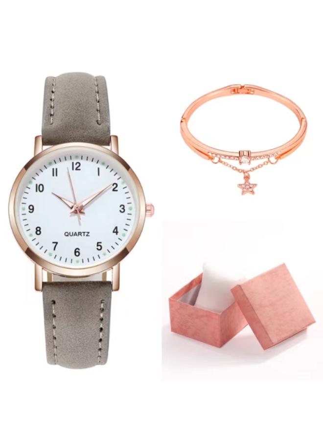 Two-piece Simple Women's Watch Digital Female Student Luminous Watch Fashion Matte Leather Casual Women's Quartz Watch