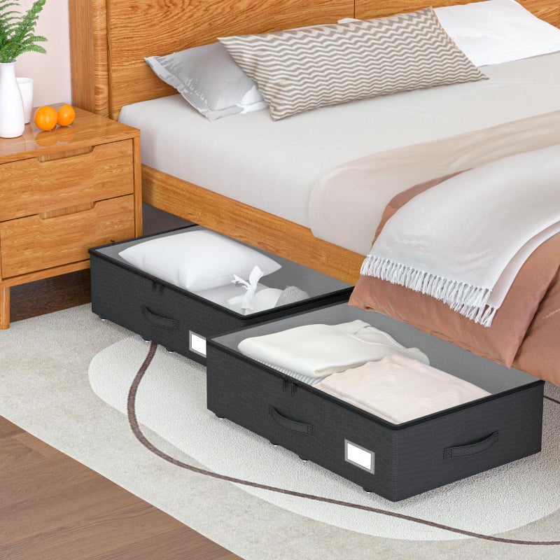EE-RoomWorld Underbed Storage Bins with Wheels, No Assembly Required - 7.5 inch height Black Large Capacity Rolling Underbed Containers for Shoes, Dorm under bed storage drawers - Image 5