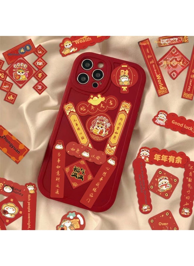Generic - Mobile Phone Case Mini Trinkets Couplets Spring Festival Creative Cartoon Mobile Phone Stickers Year Of The Snake Year Decoration Supplies-Color:Calligraphy Blessing Characters_mobile Phone Blessing Characters [50 Pictures/non-duplicate]-Size:Self-adhesive Stickers [one Set Available] - Image 1