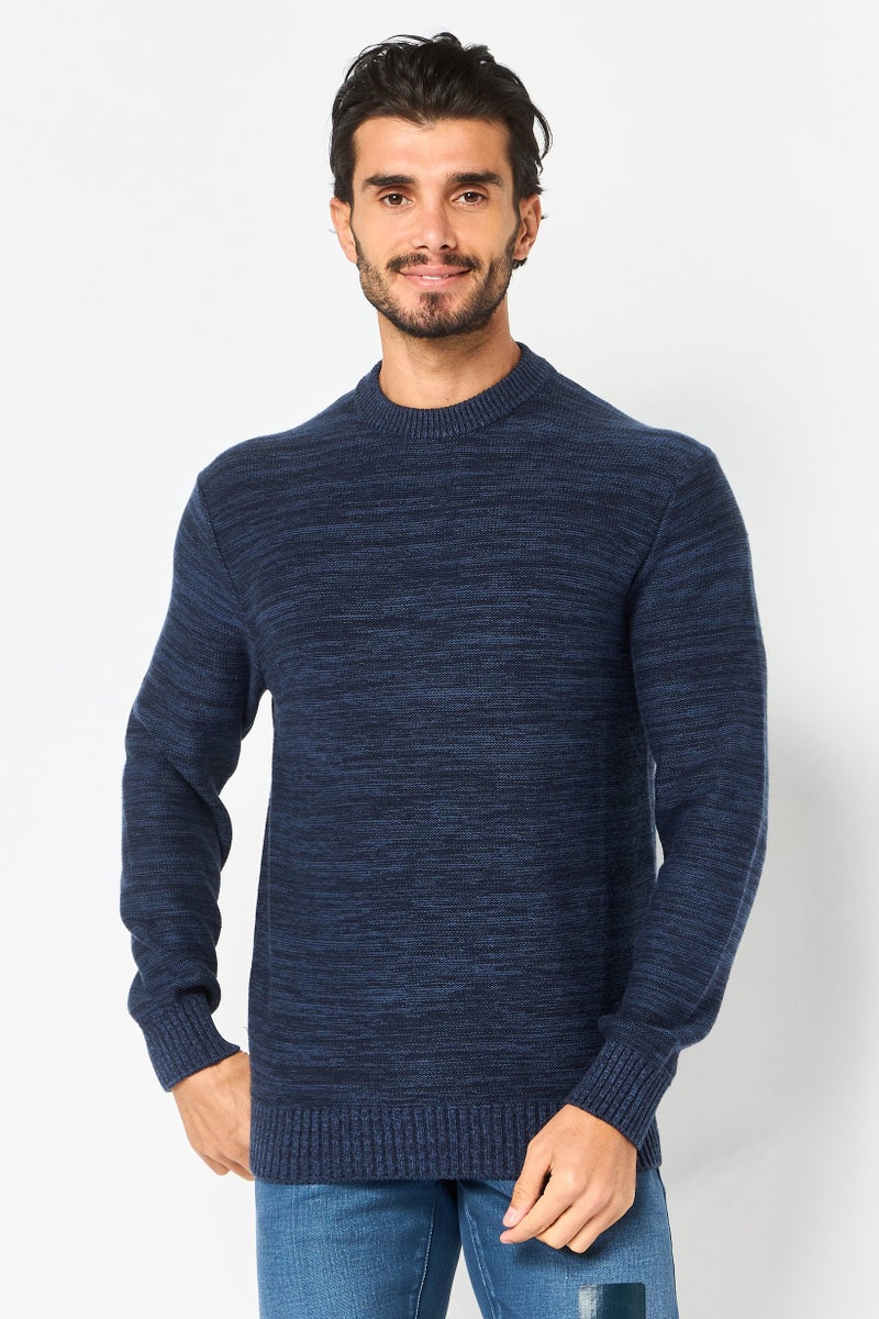 Celio Men Crew Neck Textured Long Sleeve Sweater, Navy - Image 1