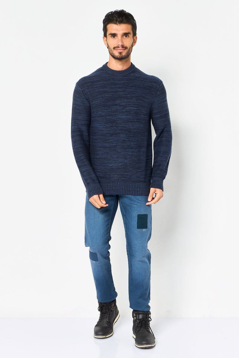 Celio Men Crew Neck Textured Long Sleeve Sweater, Navy - Image 3