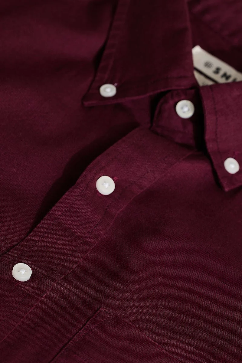 SNITCH Maroon Solid Long Sleeve Slim Fit Casual Shirt