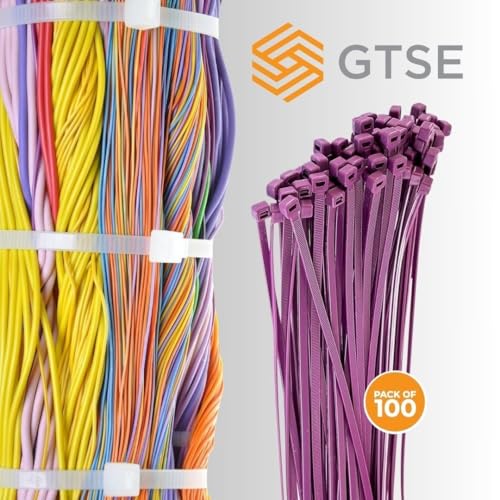 GTSE 8 Inch Purple Zip Ties, 100 Pack, 50lb Strength, UV Resistant Strong Nylon Cable Ties, Self-Locking 8" Tie Wraps - Image 4
