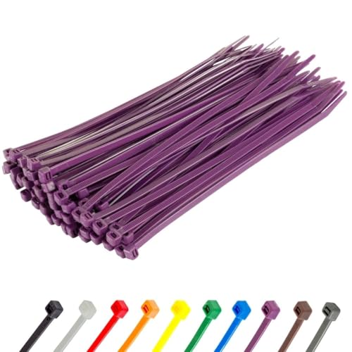 GTSE 8 Inch Purple Zip Ties, 100 Pack, 50lb Strength, UV Resistant Strong Nylon Cable Ties, Self-Locking 8" Tie Wraps - Image 1