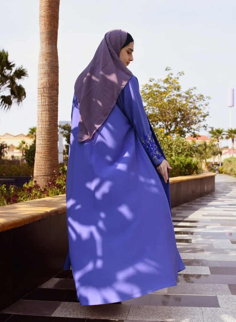 HAWRAA ABAYA Purple quarter-cloche wrap abaya with hand embroidery on the sleeves