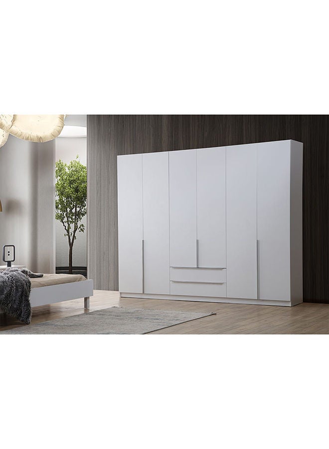 DANUBE HOME خزانة ملابس بروكلين ذات 6 أبواب، خزانة متينة للغاية، خزانة تخزين ملابس بتصميم عصري، خزانة موفرة للمساحة لغرفة النوم، الطول 269.7 × العرض 49.5 × الارتفاع 216 سم، أبيض  - Image 1