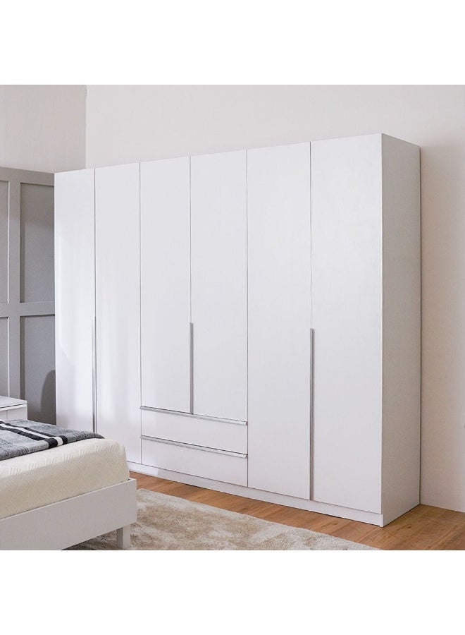 DANUBE HOME خزانة ملابس بروكلين ذات 6 أبواب، خزانة متينة للغاية، خزانة تخزين ملابس بتصميم عصري، خزانة موفرة للمساحة لغرفة النوم، الطول 269.7 × العرض 49.5 × الارتفاع 216 سم، أبيض - Image 1