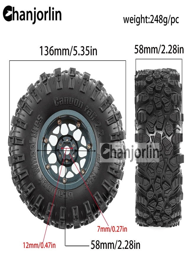 Chanjorlin 2.2 inch RC Crawler Tires and Beadlock Wheels Rims OD 5.35'' 1:10 Soft Rubber Mud All Terrain Tyres for 1/10 1/8 Rock Crawler Car Traxxas TRX4 Axial SCX10 II RC4WD CC01 Gen8 (Titanium) - Image 2