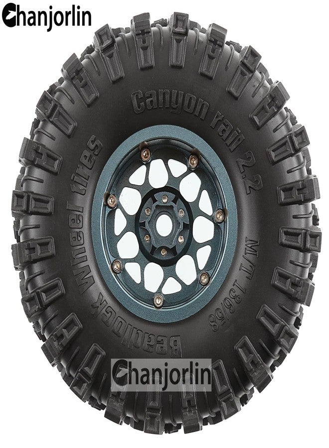 Chanjorlin 2.2 inch RC Crawler Tires and Beadlock Wheels Rims OD 5.35'' 1:10 Soft Rubber Mud All Terrain Tyres for 1/10 1/8 Rock Crawler Car Traxxas TRX4 Axial SCX10 II RC4WD CC01 Gen8 (Titanium) - Image 4