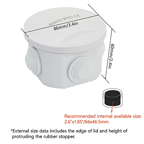 LeMotech Junction Box, ABS Plastic IP55 Water Resistant and Dustproof, Universal Electrical Enclosure, Outdoor and Indoor Project Box D3.1 x H2.4 inch (D80 x H60 mm) - Image 2